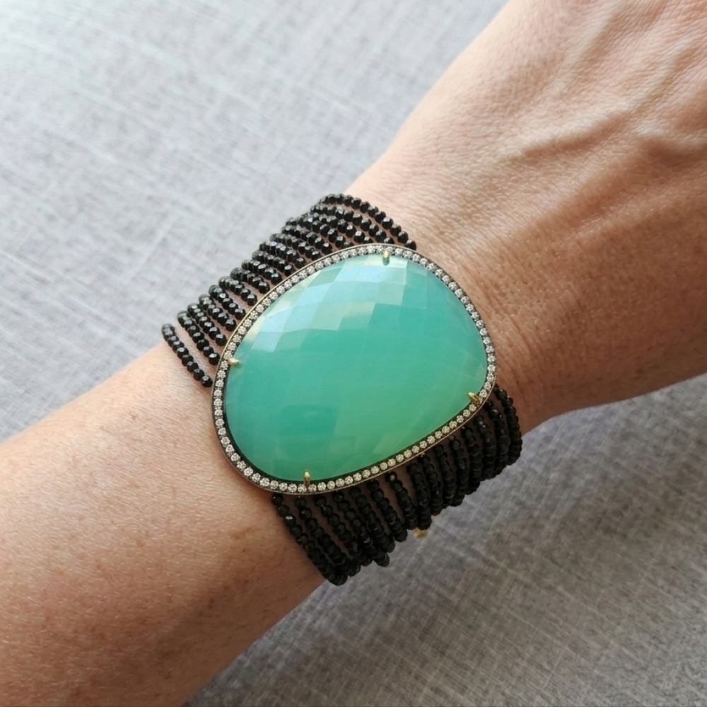 Melania Trump Gold Vermeil Green Chalcedony Multi-Strand Statement Bracelet